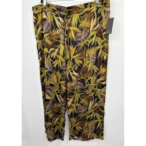 Rafaella Pull On Wide Leg Pant Tropical Print Black Green Size 3X NEW - Picture 2 of 5
